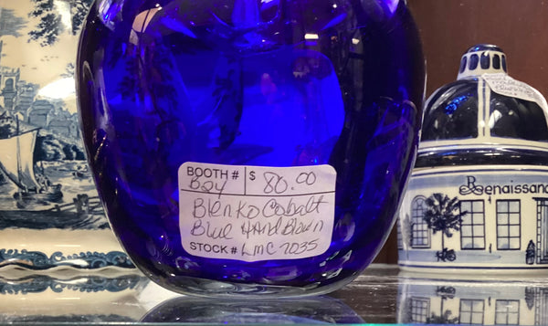 Blenko Cobalt Blue Blown Glass Apple Paperweight