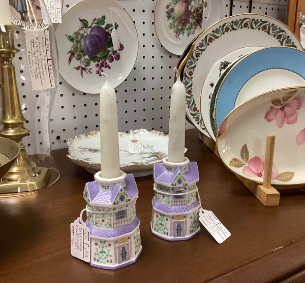 Pair 1997 Lenox Village Porcelain Candlesticks