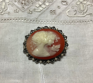 "Sisters" Silver Toned Cameo Brooch