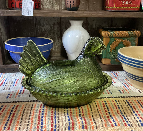 Indiana Glass Hen on Nest Dish Olive Green