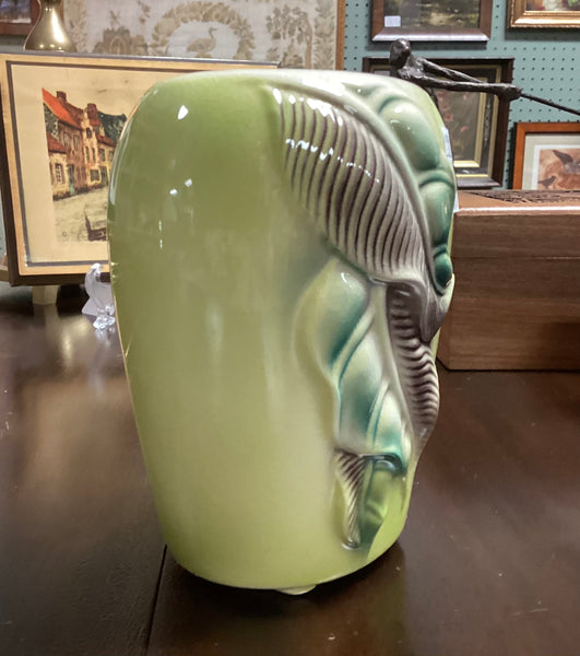Royal Copley Chartreuse Green Vase w/ Leaves Decoration