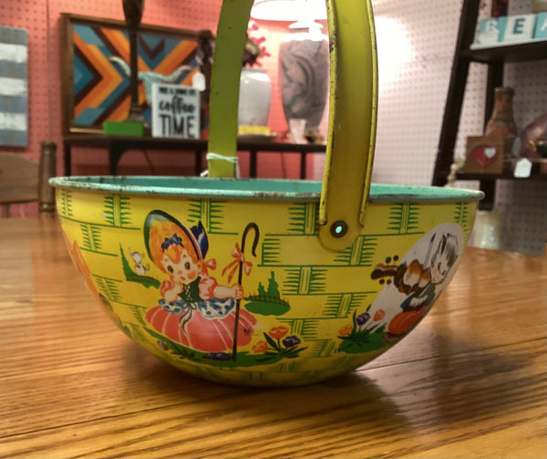 J. Chen & Co. Tin Nursery Rhymes Lithograph Basket/ Sand Pail