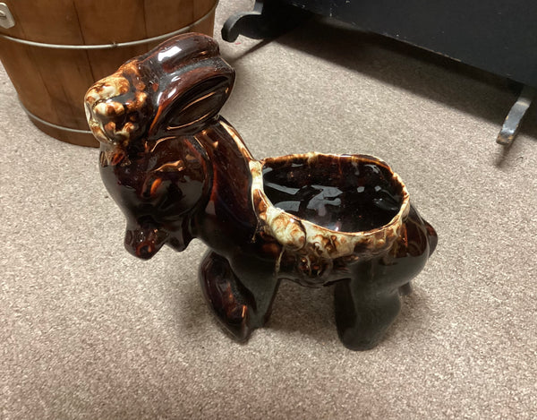 Brown Drip Pottery Donkey Planter