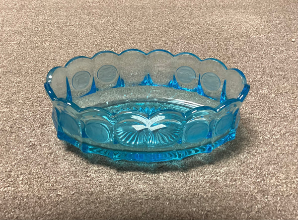 Fostoria Dark Blue Coin Glass 9" Oval Bowl