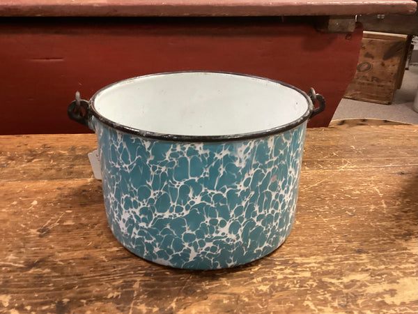 Blue & White Enamelware Berry Bucket w/ Swinging Handle