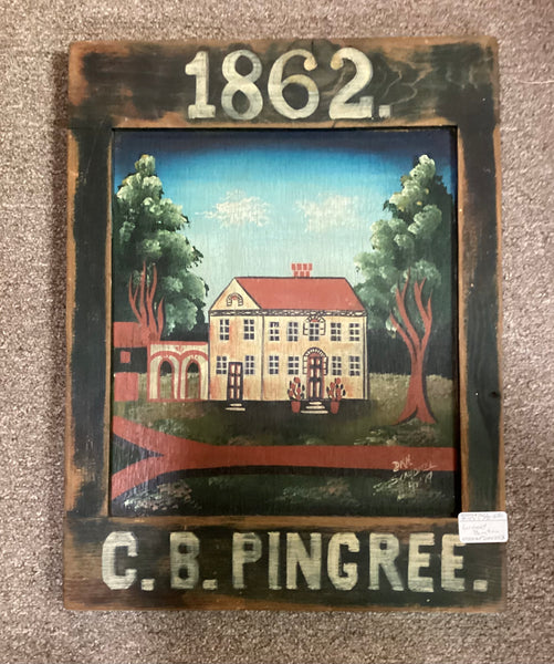 Framed Folk Art Style Painting on Wood 1862 C.B. Pingree