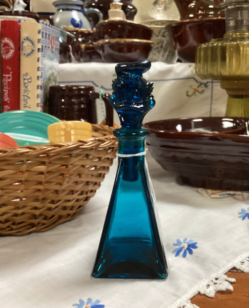 Disney Blue Glass Donald Duck Perfume Bottle w/ Stopper