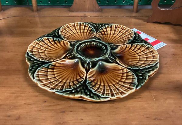 Sarreguemines Barbotine French Majolica Oyster Plate