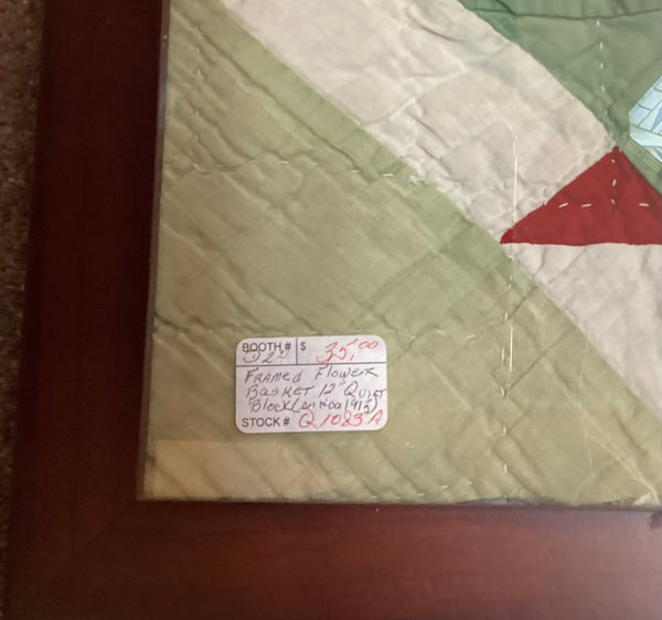 Framed 1913 Flower Basket Quilt Block