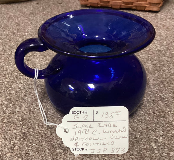 Cobalt Blue Blown Glass 19th Century Ladies Spittoon