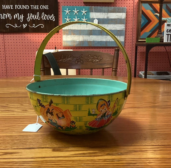 J. Chen & Co. Tin Nursery Rhymes Lithograph Basket/ Sand Pail