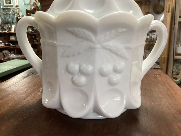 Westmoreland Cherry Milk Glass Biscuit Jar