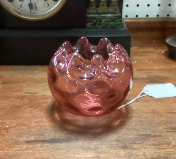 Fenton Coin Optic Cranberry Glass Rose Bowl