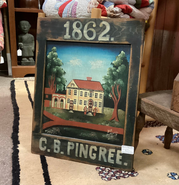 Framed Folk Art Style Painting on Wood 1862 C.B. Pingree