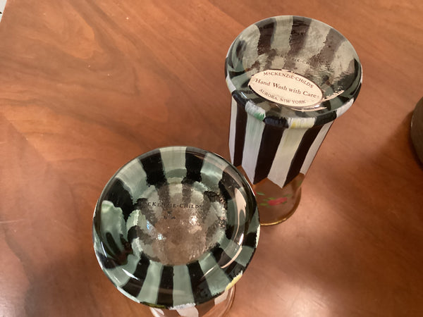 Pair McKenzie Childs Hand Painted Artisan Highball Glasses
