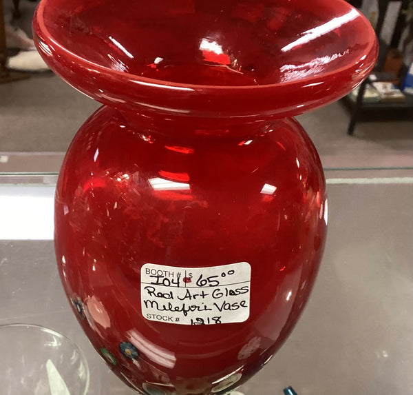 Red Millefiori Art Glass Vase