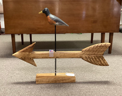 Hand Carved Directional Arrow w/ Robin