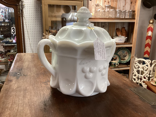 Westmoreland Cherry Milk Glass Biscuit Jar