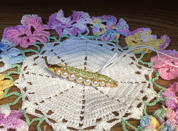 Vintage Gold-tone Pave Crystal Pea Pod Brooch