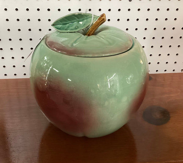 Green Blushing Apple Ceramic Cookie Jar