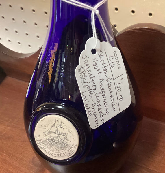 Shelton Glassworks 2007 Jamestown Discovery Commemorative Cobalt Blue Hand Blown Glass Bottle