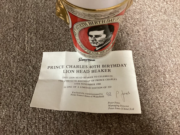 Caverswall Prince Charles 40th Birthday Celebration Lion Head Beaker Limited Edition