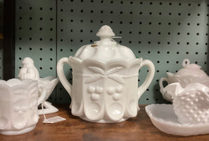 Westmoreland Cherry Milk Glass Biscuit Jar