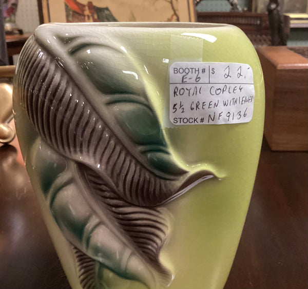 Royal Copley Chartreuse Green Vase w/ Leaves Decoration