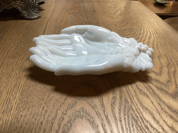 Westmoreland White Milk Glass Double Hand Calling Card Dish