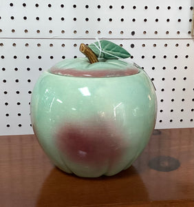 Green Blushing Apple Ceramic Cookie Jar