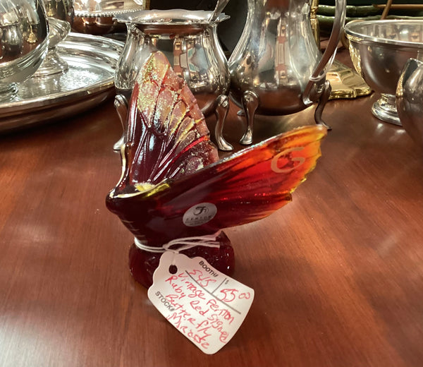 Fenton Ruby Red Signed Art Glass Butterfly Figurine