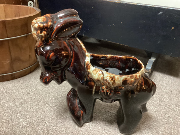 Brown Drip Pottery Donkey Planter