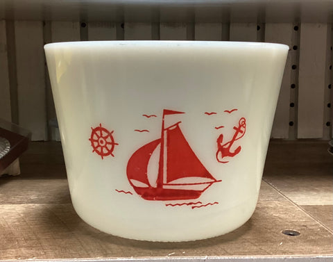 McKee Glass 1940's Vintage White Red Sailboat Bowl