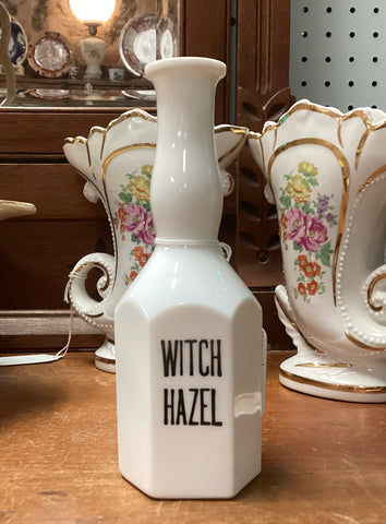 White Milk Glass Barber Shop Witch Hazel Bottle