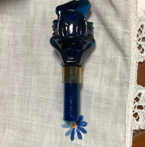Disney Blue Glass Donald Duck Perfume Bottle w/ Stopper