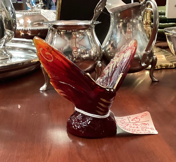 Fenton Ruby Red Signed Art Glass Butterfly Figurine