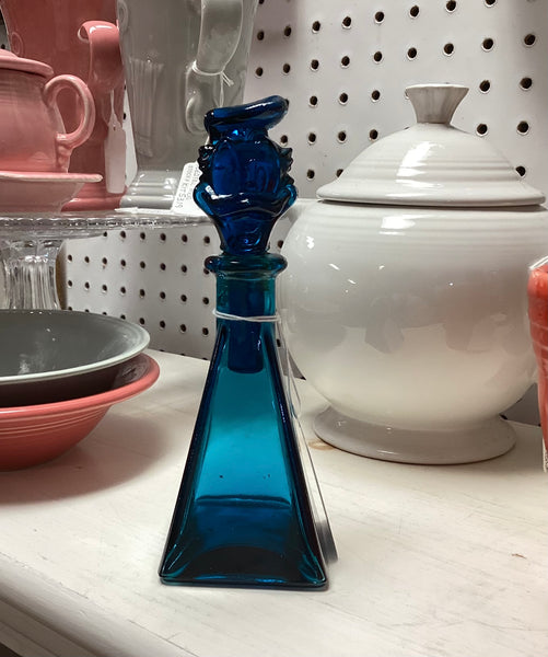 Disney Blue Glass Donald Duck Perfume Bottle w/ Stopper