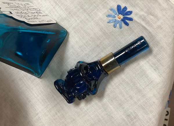 Disney Blue Glass Donald Duck Perfume Bottle w/ Stopper