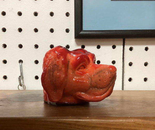 Red Slag Glass Figural Dog's Head Toothpick Holder