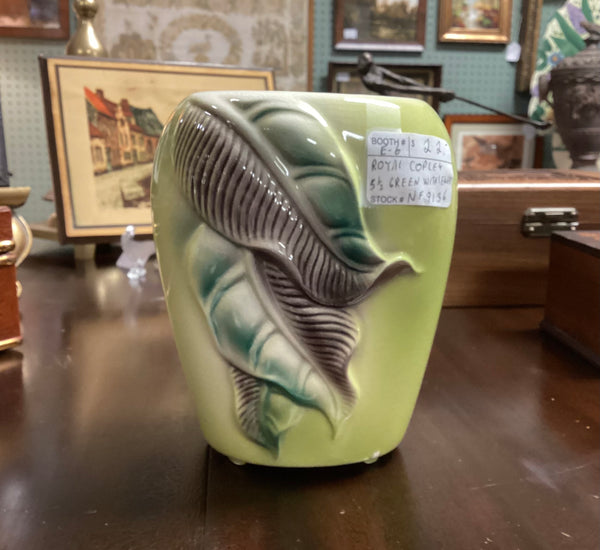 Royal Copley Chartreuse Green Vase w/ Leaves Decoration