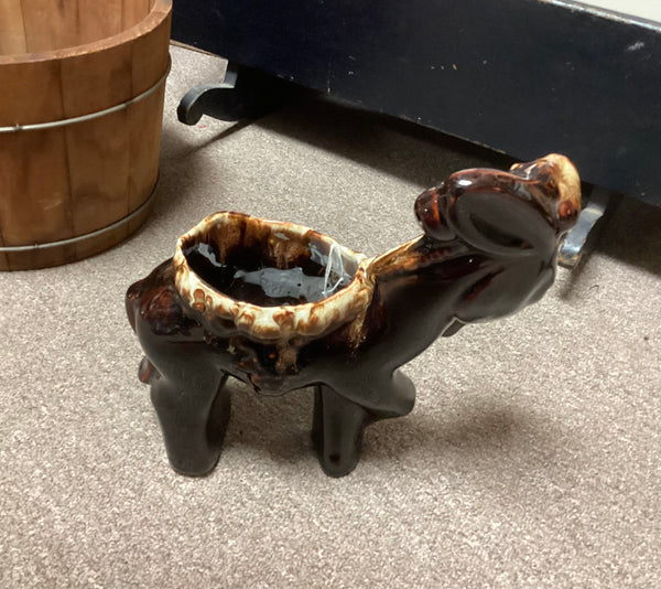 Brown Drip Pottery Donkey Planter