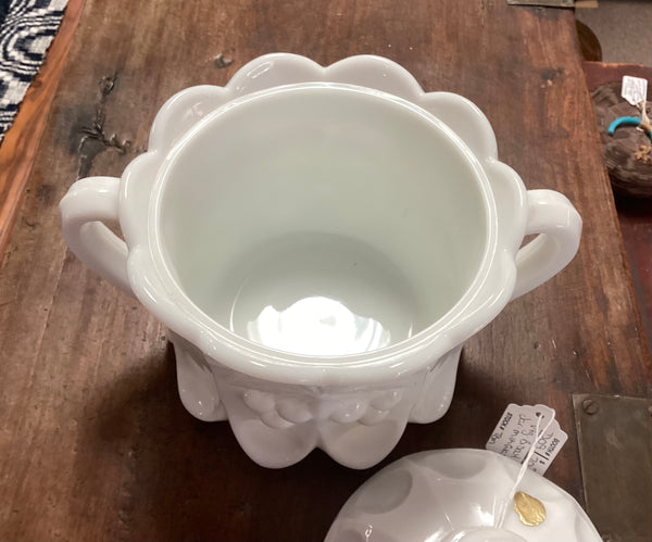Westmoreland Cherry Milk Glass Biscuit Jar