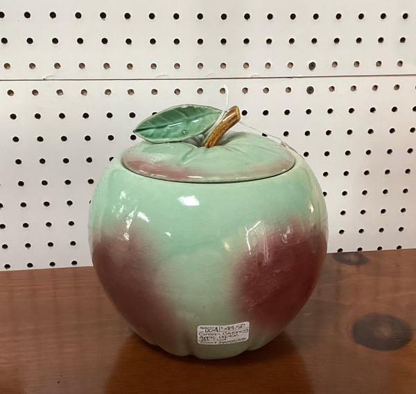 Green Blushing Apple Ceramic Cookie Jar