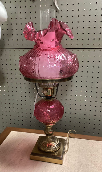 Fenton Cranberry Cabbage Rose Electric Table Lamp