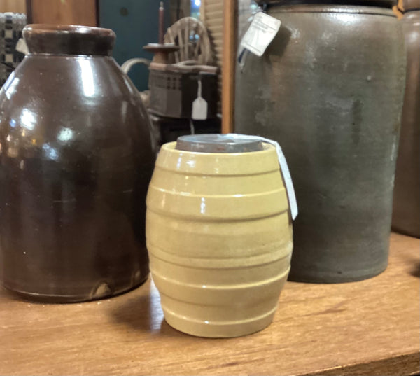 American Yellow Ware 1 Pint Wax Sealer Canning Crock w/ Metal Lid