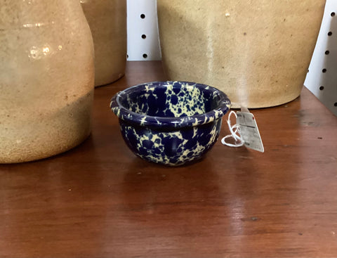 Miniature Bennington Pottery Bowl Blue Agate Glaze