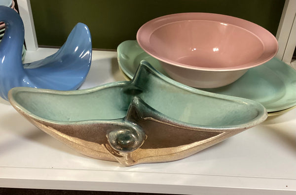 Vintage Hull 71 Gold Luster Parchment Console Planter