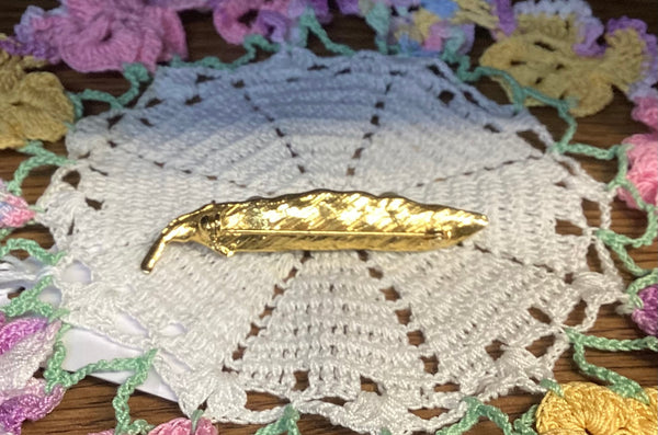 Vintage Gold-tone Pave Crystal Pea Pod Brooch
