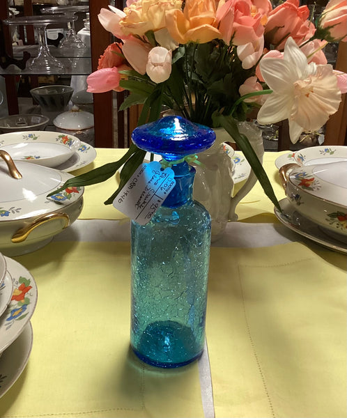 Blenko Blue Crackle Glass Decanter
