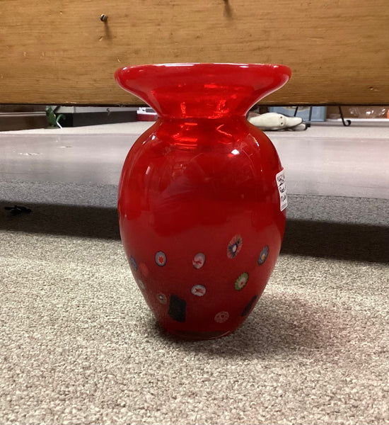 Red Millefiori Art Glass Vase